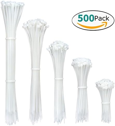 Winsenpro 500PCS Nylon Zip Cable Ties Adjustable Self locking For Garden Office Home Garage (White)