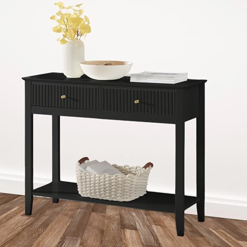 ALTALIA DECO HOME Credenza Recibidor - Mueble Recibidor Moderno de Madera Color Vintage Consola Mesa de Entrada con Particiones Dobles Ideal para Recibidor de Entrada, Sala Comedor Mueble TV (Negro)