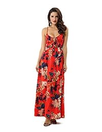 joaur Mujer Verano Playa Gasa Sin Espalda Impresión floral Split Maxi vestido de fiesta