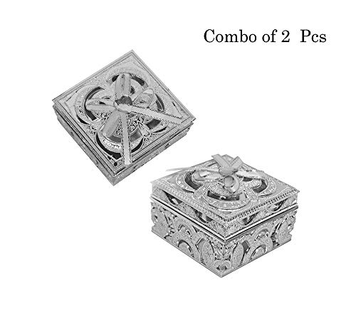 Raaya Set of 2, Dry Fruit Boxes for Wedding Gift, Wedding Gift for Bridal, Return Birthday Gift, Silver, Pack of 1