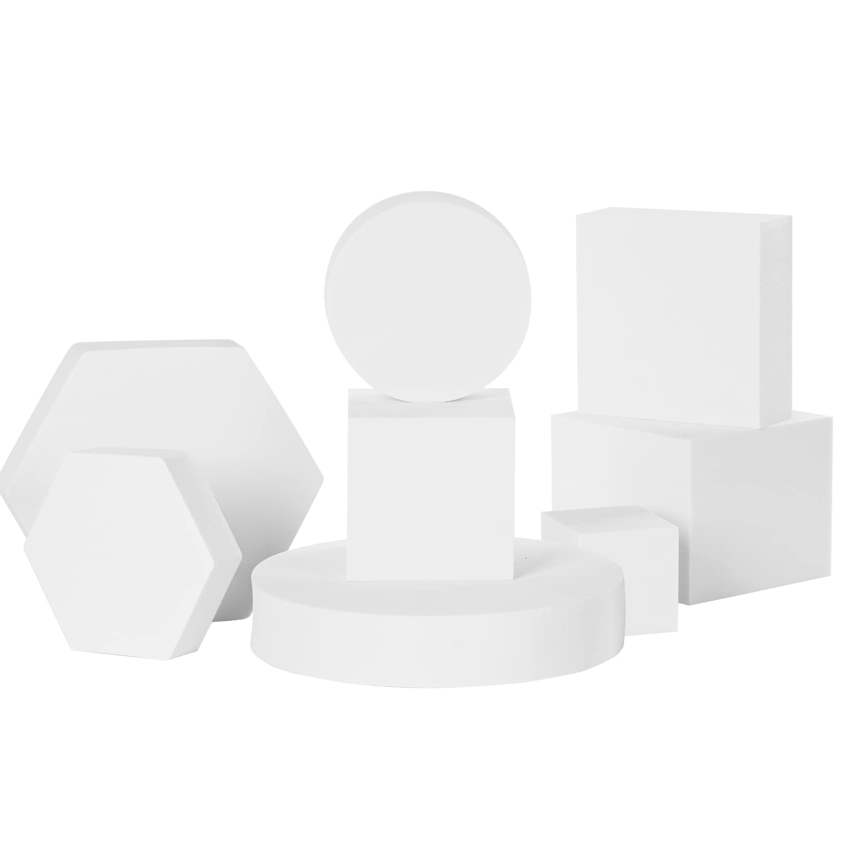 Goshoot Photography Props Cube Foam Geometry 8Pcs Product Photography Posing Props Solid Blocks Geometric Shapes for Jewelry Cosmetics Shooting Accessories Modeling Decoration - White