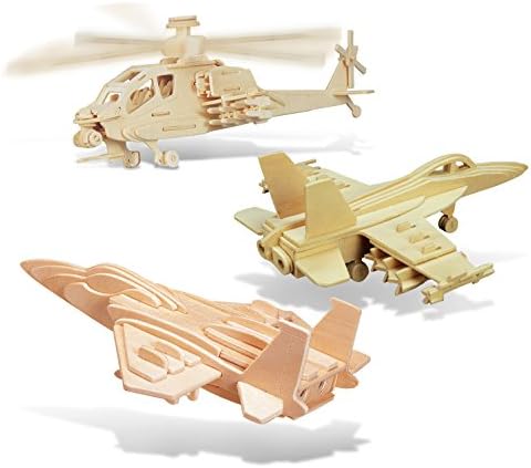Puzzled F-15 Fighter Plane, Apache and F-18 Hornet Wooden 3D Puzzle Construction Kit
