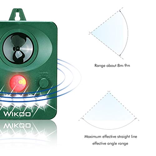 Wikoo Ultrasonic Animal Repeller ,Solar Powered Repeller,Activated with Motion,Ultrasonic and Flashing LED lights Outdoor Waterproof Repeller for Dogs,Cats,Foxes,Mice,Birds,Skunks,Etc.