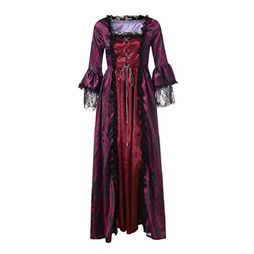 Women Hollow Trumpet Sleeve Flare Dress Off Shoulder Vintage Party Club Elegant Performance Medieval Costume by Lowprofile Blue - Thumbnail 3