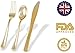 300 Pieces Premium Gold Plastic Silverware from Royal Party | Disposable Heavyweight Plastic Cutlery | Full Length Flatware Set - Includes 100 Forks, 100 Spoons, 100 Knives.