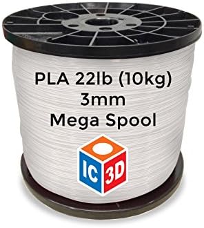 IC3D Natural 3mm PLA 3D Printer Filament Mega Spool (10kgs) - Dimensional Accuracy +/- 0.05mm - Professional Grade 3D Printing Filament - MADE IN USA