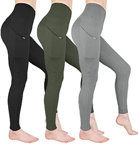 Leggings for Women with Pockets - High Waist Ultra Soft Workout Pants for Yoga Fitness Running 3 Packs