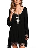 PAKULA® Women's Long Sleeve Lace Embellished Beach Cover Up Loose Dress