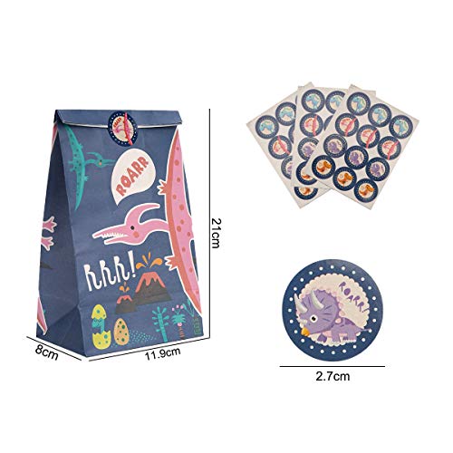 Ulikey 32Stk Dinosaurier Papiertüten, Dino Geschenktüten zum Befüllen mit 32 Aufkleber, Dino Tüten Papier Geschenk Candy… – Bild 4