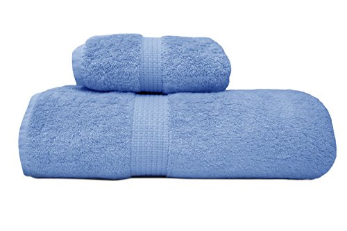 Nile River Bazaar Egyptian Cotton Towels Mahalla Textile 2-Piece Set (1 Bath Towel 50X26 inches, 1 Hand Towel 26x15 inches) Indigo Blue