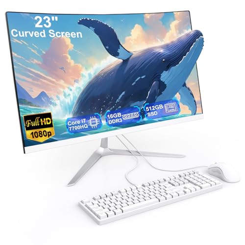 SUKOTOP 23,8 Pouces Ordinateur Tout-en-Un Ordinateur de Bureau de écran courbé Core i7 (jusqu'à 3,8 Ghz) 16 Go RAM 512 Go SSD Dual Band WiFi Bluetooth 5.0 Complet avec Clavier et Souris câblé