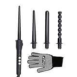 Ckeyin ® 4 in 1 Multifunction Interchangeable Hair Curler Kit Ceramic Tourmaline Spiral Hair Styling Tapered Curling Iron Wand Digital LCD Display Temperature Control
