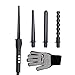 Ckeyin 4 in 1 Multifunction Interchangeable Hair Curler Kit Ceramic Tourmaline Spiral Hair Styling Tapered Curling Iron Wand Digital LCD Display Temperature Control