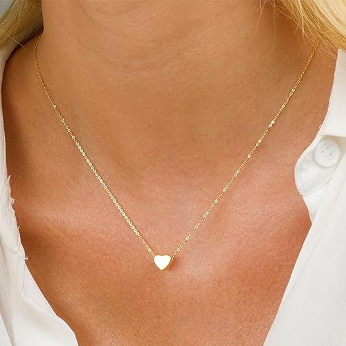 Ieftop Dainty Gold Heart Necklace for Women - 14K Gold/Silver Plated Cute Heart Handmade Disc Circle Bee Choker Adjustable Necklace for Women Trendy Jewelry