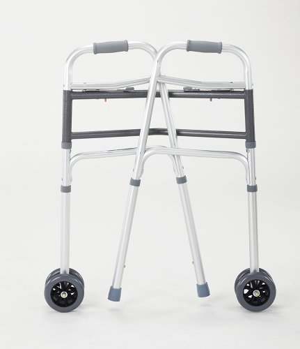 Cardinal Health CWAL0010B Double Push Button Walker with Double Wheels in Front, 33.5 in.-43.25 in. Height
