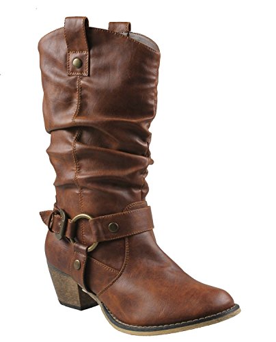 Refresh Women Wild-02 Western Style Cowboy Boots,Tan,10