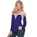 Lowpricenice Women Loose Long Sleeve Sexy Lace Splice Shirt Blouse Ladies Tee Tops