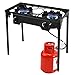 Giantex 2 Burner Outdoor Camping Stove High Pressure Burner Stand 150,000 BTU with 0-20 PSI Adjustable Regulator Outdoor Camping Picnic Stove, Black