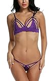 Avidlove Women's Sexy Strappy Lingerie Set Open Cup Lace Bra Panty Set Lace Babydoll Bodysuit Set