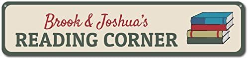 Reading Corner Sign, Personalized Child Name Bedroom Sign, Custom Kid Book Lover Sign, Library Playroom Decor Small Metal Sign 3" X 12"