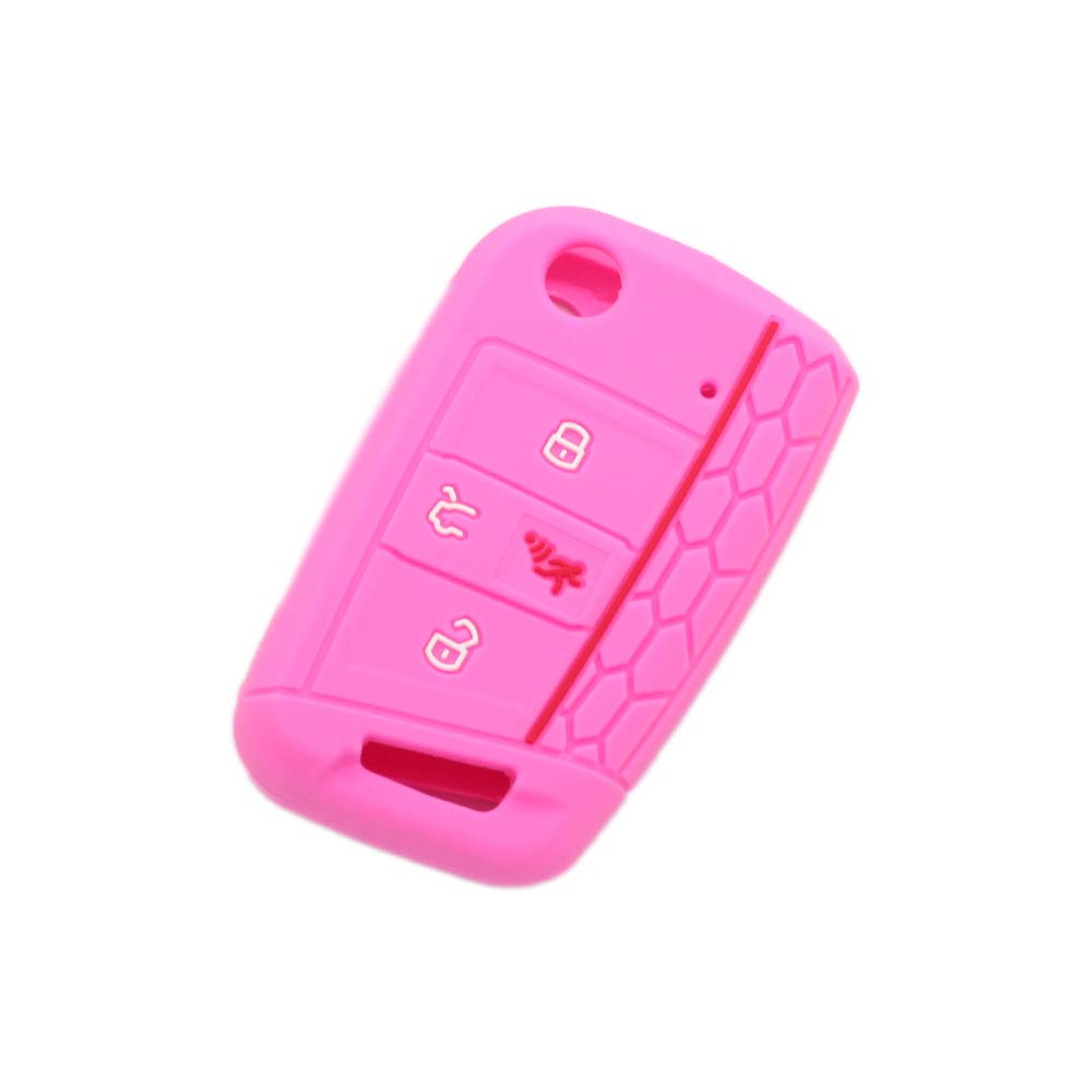 BROVACS Silicone Cover Protector Case Holder Skin Jacket Compatible with VOLKSWAGEN Golf GTI Tiguan Polo SKODA Octavia 4 Button Flip Remote Key Fob CV9806 Pink