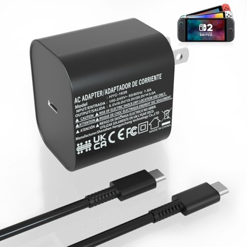 Switch Charger for Nintendo Switch2(2025),60W AC Power Supply Adapter Compatible Switch2/Steam Deck,Fast Charge Support Switch TV Dock Mode Output 20V3A with 5FT USB Type-C Charging Power Cord Cable
