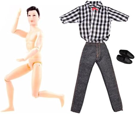 Doll Toy,huichang Boy Doll with Casual Wear Plaid Doll Clothes Jacket Pants Outfits Suit (Black)