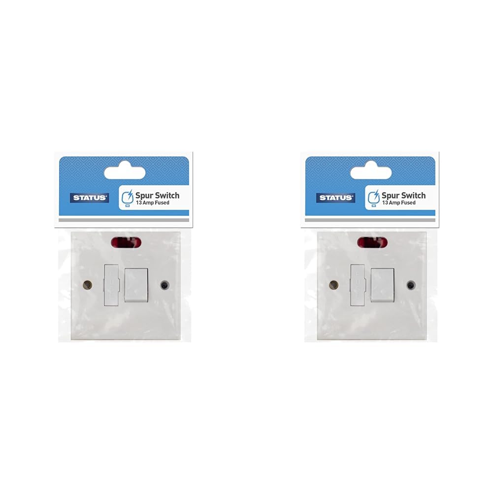STATUS Fused Spur Switch | 13amp Fused Switch | Single White Plastic with Light Indicator | S13AFSSWNB4 (Pack of 2)