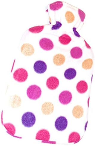 Hot Water Bottle 2L Full Size with Washable Soft Fleece Cover, Cold Nights, Quick Pain Relief and Comfort (Circles: Pink/Orange/Purple)