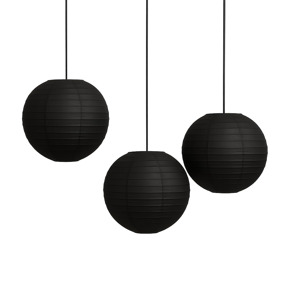 Pack of 3 Paper Lantern Lampshade Party Birthday Baby Shower Wedding Celebration Decoration (Black, 8" (20cm))
