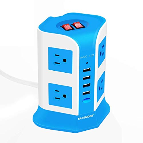 USB Power Strip Surge Protector Multi Electrical Outlet 8 Outlet 4 USB Port with 6.5 Feet Long Cord 2100 Joules Surge Suppressor Protection Vertical Socket for Home and Office-Safemore(White + Blue) - Thumbnail 7