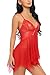 Avidlove Women Lingerie Lace Babydoll V Neck Sleepwear Strap Chemise Red M