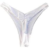 YELAIVP Women's Ruched Back Bikini Bottoms High Cut Bathing Suit Bottoms Cheeky Thong Swimsuit Bottom