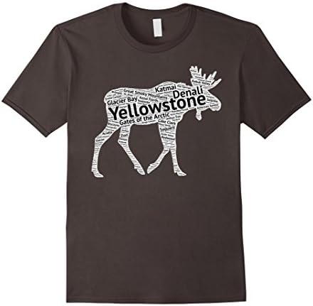 Mens National Park Moose T Shirt Lists all 59 National Parks Large Asphalt