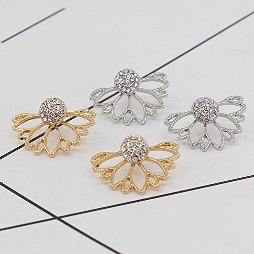 YOMXL Lotus Hollow Flower Stud Earrings Creative Diamond Water Drop Ear Clip Chic Stud Earrings Ear Jackets Ear Studs - Thumbnail 3