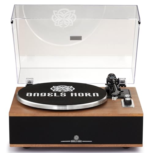 ANGELS HORN Vinyl Turntable Bluetooth HiFi Turntable with Speakers Built-in Phono Preamplifier 33/45 RPM and Mic AT-3600L