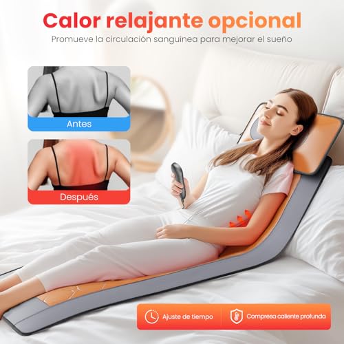 Masajeador de Cuerpo Completo,Cojín de Masaje Térmico para Todo el Cuerpo,Cojín de Masaje Eléctrico con 10 motores vibratorios,20 Cabezales de Masaje Shiatsu para el Cuello,Adecuado para cuello,espalda,cintura,caderas,piernas