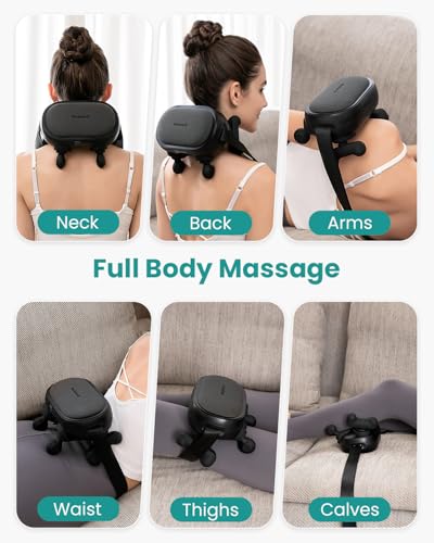 Nekteck Masajeador de cuello inalámbrico, masajeador Shiatsu de cuello y espalda con calor, almohada de masaje de tejido profundo 6D para aliviar el dolor de cuello y hombros, regalo ideal para hombres y mujeres.