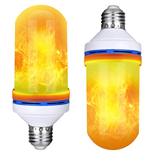 Led Flame Effect Bulb, Loveishere 4 Modes Fire Light Bulb, Upside Down Effect Flickering Simulation Effect Fire Bulb for Atmosphere Decoration, Halloween and Christmas Party, 2 Pack, E26 E27 Base