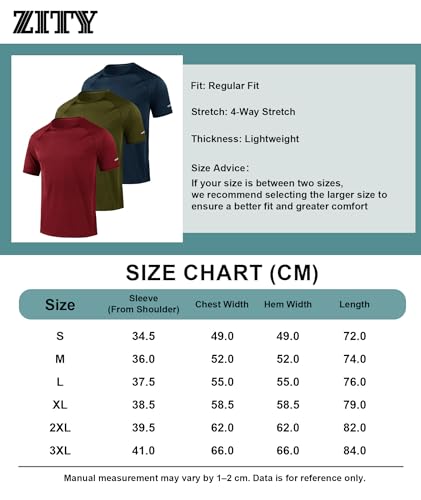 ZITY Pack of 3 Men's Short-Sleeved T-Shirts, Men's Sports T-Shirt, Breathable Quick Drying Summer Clothes Running Gym Fitness