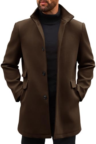 chouyatou Men's Slim Notched Collar Single Breasted Cotton Jacket