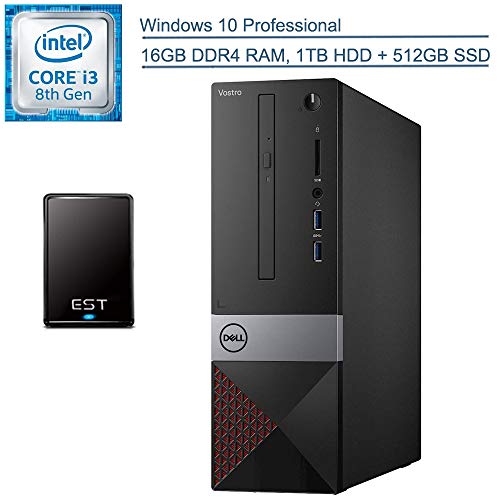 2020 Dell Vostro 3000 Business Desktop Computer: 8th Ge Intel Quad-Core i3 8100 3.6GHz (beat i5-7400), 16GB DDR4 RAM, 1TB 7200RPM HDD + 512GB SSD, DVDRW, Windows 10 Pro + EST 500GB External Hard Drive