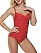 Ekouaer Women's Vintage Retro Push Up Monokini Modest One-Piece Swimwear Red Large