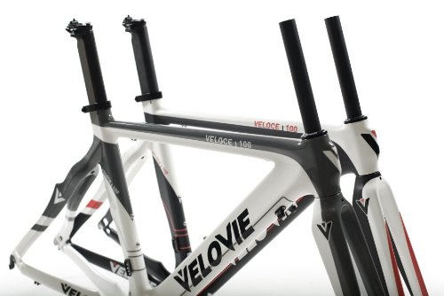 VeloVie Veloce 100 Carbon Axis Triathlon/TT Bicycle Frame and Fork Set, Grey/White, 54cm/Medium