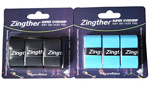 Zingther Super Tacky Professional Grip Overgrip Tape for Tennis Racket, Squash Raquet, Racquetball Racquet and Badminton Racket (6-Grip, Blue/Black)