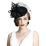 Vbiger Women's Fascinator Wool Felt Pillbox Hat Cocktail Party Wedding Bow Veil (Black 3)