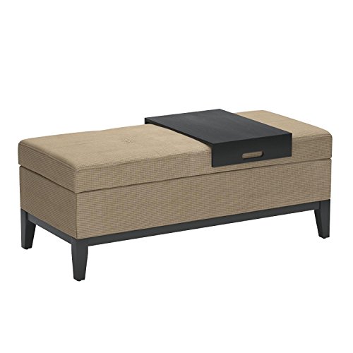 Simpli Home Oregon Rectangular Storage Ottoman Bench with Tray, Tan Chenille - Thumbnail 6