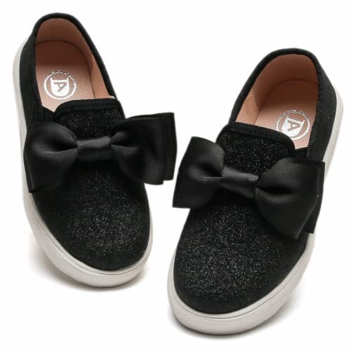 DADAWEN Girls Slip On Glitter Sneakers Cute Bow Lazy Tennis Shoes Loafers for Little Girls(Toddler/Little Kid/Big Kid) Black US Size 9 M Toddler at Amazon