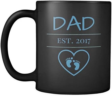 New Dad Coffee Mug Black With Pink Letters Est. 2017 (2017 Pink)
