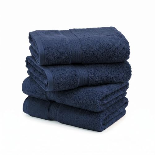 Superior Solid Egyptian Cotton Hand Towel Set, 20 x 30, Navy Blue, 4-Pieces